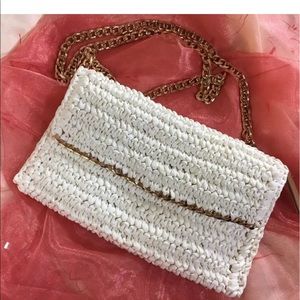 Saks Shoulder Bag Straw Material Gold Chain